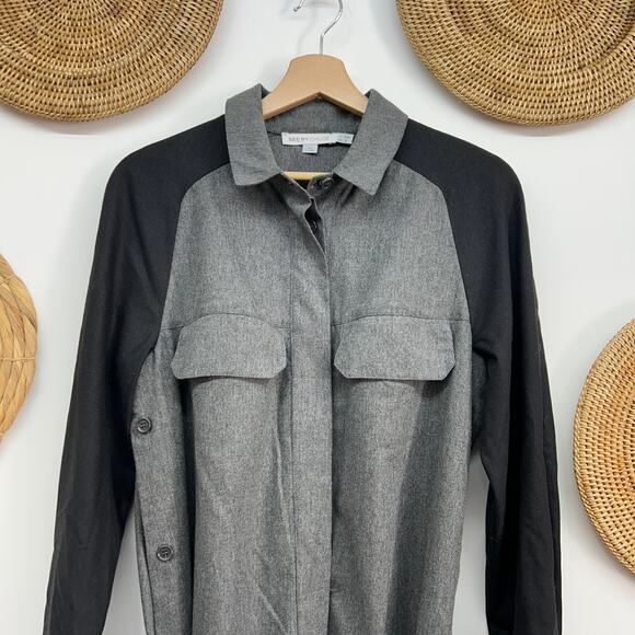 $598 See by Chloe Gray Black Belted Button Up Collared Long Sleeve Mini Dress 6 - Picture 3 of 9